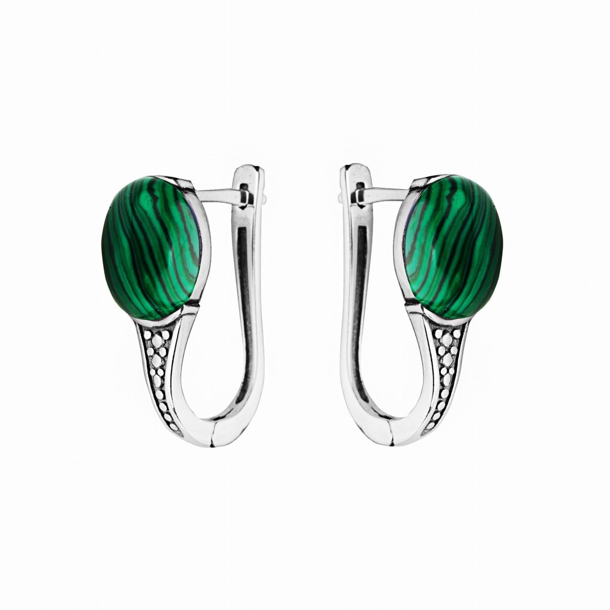 Srebrne kolczyki z zielonym kamieniem malachit pr925