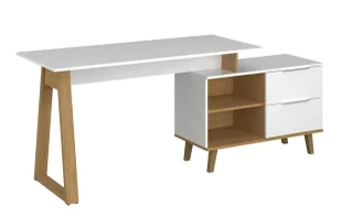 Elior Nowoczesne białe biurko z półkami połysk H6-E66 - Biurka - miniaturka - grafika 1