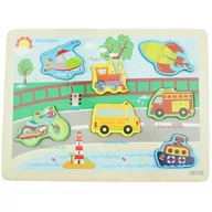 Zabawki interaktywne dla dzieci - Duża Drewniana Układanka Puzzle Kolorowe Pojazdy - miniaturka - grafika 1
