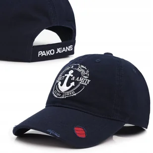 CZAPKA z Daszkiem z KOTWICĄ Solidna Bejsbolówka GRANATOWA Pako Jeans - Czapki i chusty sportowe męskie - miniaturka - grafika 1