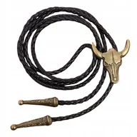 Krawaty i muchy męskie - BOLO KRAWAT Kowbojski Western Dziki zachód rzemyk stare złoto CZASZKA BYKA - miniaturka - grafika 1