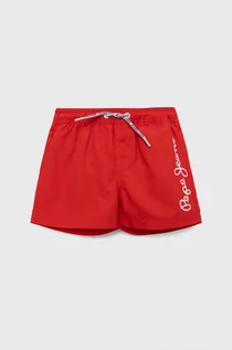 Spodnie i spodenki dla chłopców - Pepe Jeans szorty kąpielowe dziecięce kolor czerwony z nadrukiem - grafika 1