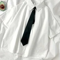 Koszule damskie - TEMU 1 szt. Damska Letnia Koszulka z Krótkim Rękawem - Koreański Styl, Luźny Fason z Opadającymi Ramionami i Klasycznym Kołnierzem, Jednokolorowa - miniaturka - grafika 1