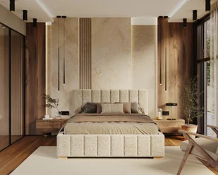 Łóżko tapicerowane AUSTIN z pojemnikiem i stelażem podnoszonym - 90x200 - BOUCLE - Krem - Łóżka - miniaturka - grafika 1