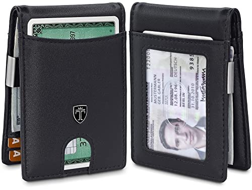 TRAVANDO Portfel z klipsem na pieniądze Atlanta - męskie portfele, wąska kieszeń przednia z blokadą RFID, minimalistyczny mini składany - czarny - mały
