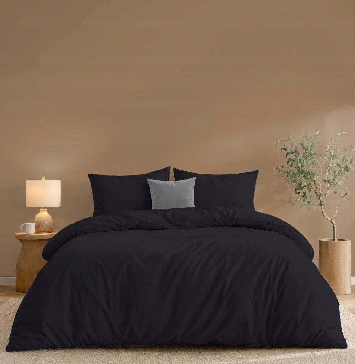 POŚCIELI KOMPLET 240X220CM 2 POSZEWKI 50X80 MIKROFIBRA CZARNA ODDYCHAJĄCA