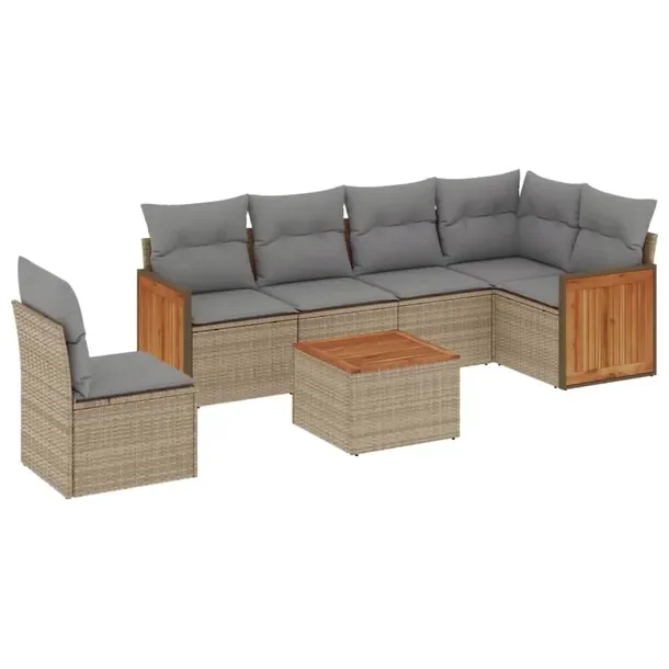 Zestaw mebli ogrodowych modułowych beżowy z poduszkami, rattan PE, 62 x 6