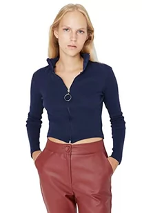 Trendyol Damska damska szczupła Bodycon Stojący Kołnierz Dzianinowa Bluzka Koszula, Indygo, XL, Indygo, XL - Body - miniaturka - grafika 1