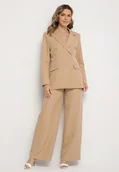 Komplety damskie - Brązowy Garnitur Dwurzędowa Marynarka z Usztywnionymi Ramionami i Spodnie Sonavitia - miniaturka - grafika 1