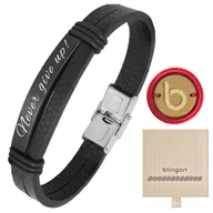Bransolety męskie - Bransoletka z grawerem skórzana męska czarna - miniaturka - grafika 1