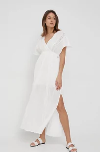 Pepe Jeans sukienka bawełniana KAIA kolor biały maxi rozkloszowana - Sukienki - miniaturka - grafika 1