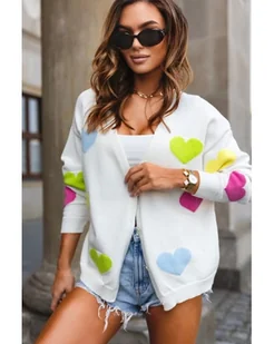 KRÓTKI KARDIGAN SWETER HEARTS ROZPINANY  W SERCA POLSKI PRODUKT J&K PREMIUM - ECRU - Swetry damskie - miniaturka - grafika 1