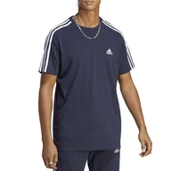 Koszulki sportowe męskie - Koszulka adidas Essentials Single Jersey 3-Stripes IC9335 - granatowa - Adidas - miniaturka - grafika 1