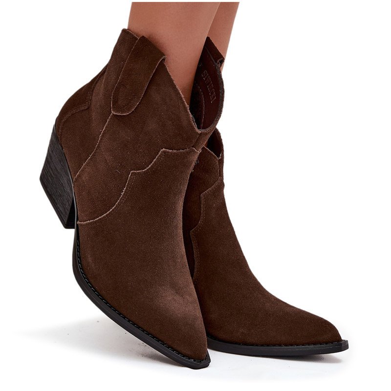 Wsuwane Botki Kowbojki Damskie Z Naturalnego Zamszu Czekoladowe Beretta 41-37