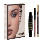 Palety i zestawy do makijażu - Pierre Rene Smoky Brown zestaw do makijażu kredka do oczu + konturówka + tusz do rzęs - miniaturka - grafika 1