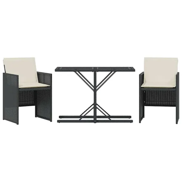 Zestaw Bistro do Ogrodu z Rattanu PE, Czarny, Stół 105x51x72cm, Krzesła