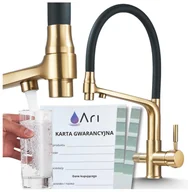 Baterie kuchenne - Bateria Kuchenna Trójdrożna z Obrotową Wyciąganą Wylewką Kran Do Kuchni Filtr FLEXIBLE - SZCZOTKOWANE ZŁOTO - miniaturka - grafika 1