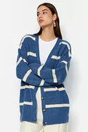 Swetry damskie - Trendyol FeMan Oversize Basic kardigan z dzianiny z dekoltem w serek, niebieski, S, NIEBIESKI, S - miniaturka - grafika 1