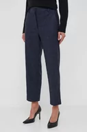 Spodnie damskie - Tommy Hilfiger spodnie z domieszką wełny kolor granatowy fason cygaretki high waist - miniaturka - grafika 1