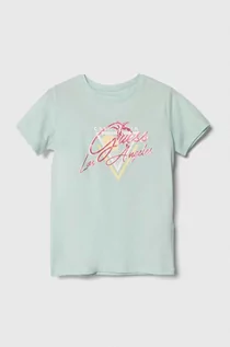 Koszulki dla dziewczynek - Guess t-shirt dziecięcy kolor turkusowy - grafika 1