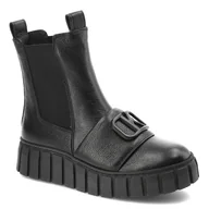 Botki damskie - Czarne Botki Karino Skórzane Buty Damskie - miniaturka - grafika 1