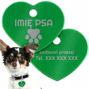 Adresówka Zielona na Obroże Serce Grawer Wzory - Akcesoria podróżnicze - miniaturka - grafika 1