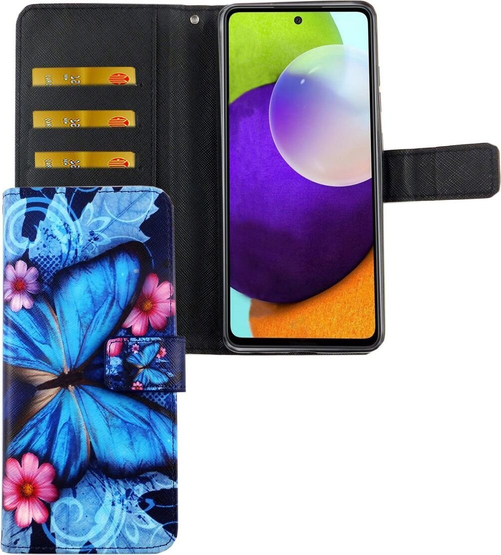 Samsung Galaxy A72 5G Etui na telefon Etui ochronne z klapką i miejscem na kartę Niebieski motyl
