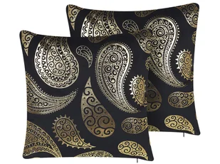 2 Welurowe Poduszki Dekoracyjne Wzór Paisley 45 X 45 Cm Złoto-czarne Ursinia - Poduszki dekoracyjne - miniaturka - grafika 1