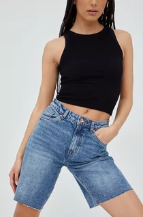 Spodenki damskie - Vero Moda Vero Moda szorty jeansowe damskie kolor granatowy gładkie high waist - grafika 1