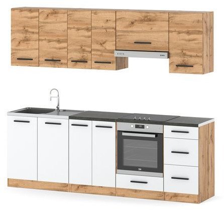 Kuchnia Z Blatem Mała Mokka Plus 2.4m Modułowa Wotan Dąb Wotan Biały Mat