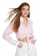 Koszule damskie - Trendyol Damska koszula o regularnym kroju basic, tkana koszula, Różowy-wielokolorowy, 32 - miniaturka - grafika 1