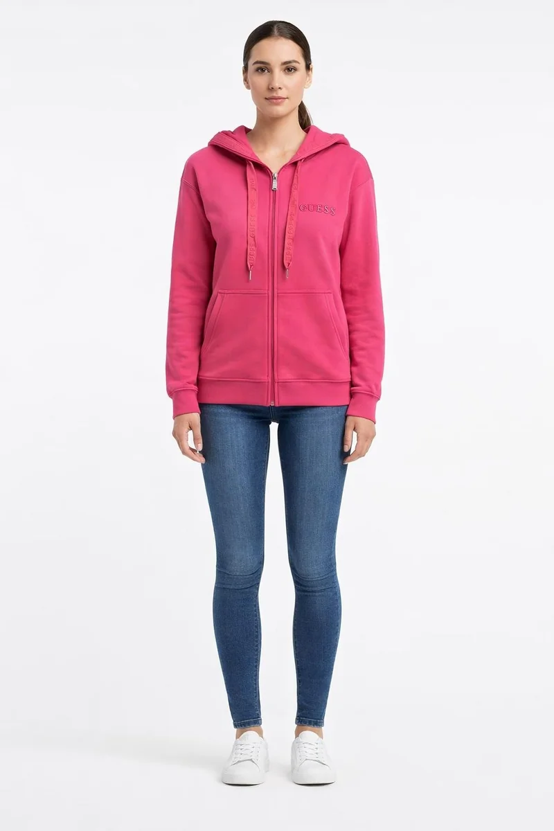 GUESS RÓŻOWA BLUZA DAMSKA Z KAPTUREM I NADRUKIEM LOGO XL 12CA