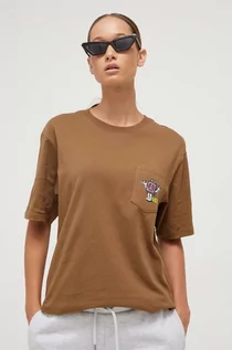 Koszulki sportowe damskie - Vans t-shirt bawełniany kolor brązowy - grafika 1
