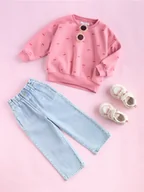 Bluzy dla dziewczynek - Reserved - Bawełniana bluza we wzór - różowy - miniaturka - grafika 1