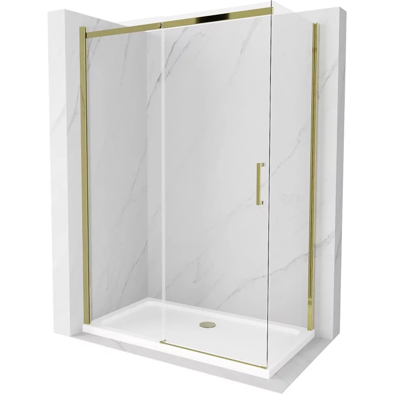 Mexen Omega kabina prysznicowa rozsuwana 140x70 cm, transparent, złota + brodzik Flat