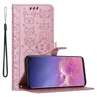Etui i futerały do telefonów - Cadorabo Etui do Samsung Galaxy S10 4G Etui ochronne w kolorze różowym Etui na telefon komórkowy Etui Etui Booklet Psy Koty - miniaturka - grafika 1