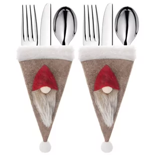 Kieszonka na sztućce 2szt. świąteczne etui, czapka brązowa ozdoba świąteczna - Ozdoby bożonarodzeniowe - miniaturka - grafika 1