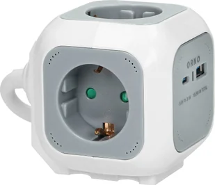 Orno Przedłużacz 4x2P+Z Schuko, ładowarka USB A+C, Quick charge, 1,4m H05VV-F 3x1,5mm?, szary - Przedłużacze i rozgałęźniki - miniaturka - grafika 1