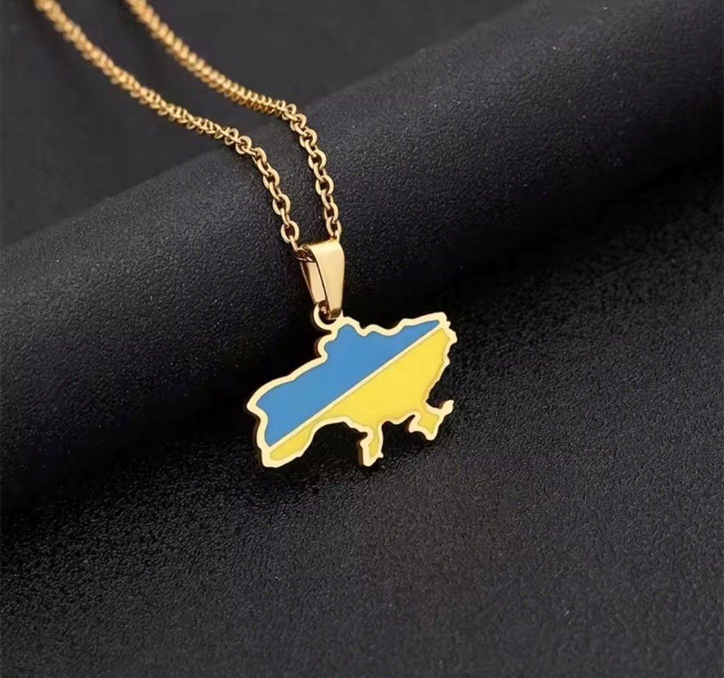 Patriotyczny Naszyjnik Wisiorek Mapa Ukrainy Flaga Ukraina Złoty prezent