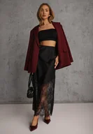 Spódnice - Czarna Koktajlowa Spódnica z Satyny z Koronką Avelori - miniaturka - grafika 1