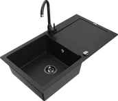 Zlewozmywaki z baterią - Mexen Leo zlewozmywak granitowy 1-komorowy z ociekaczem i baterią kuchenną Telma, czarny - 6501-77-670200-70-B - miniaturka - grafika 1