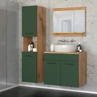 Szafki łazienkowe - Meble Łazienkowe 90cm Zestaw Słupek Szafka Lustro Umywalka Wotan Zieleń - miniaturka - grafika 1