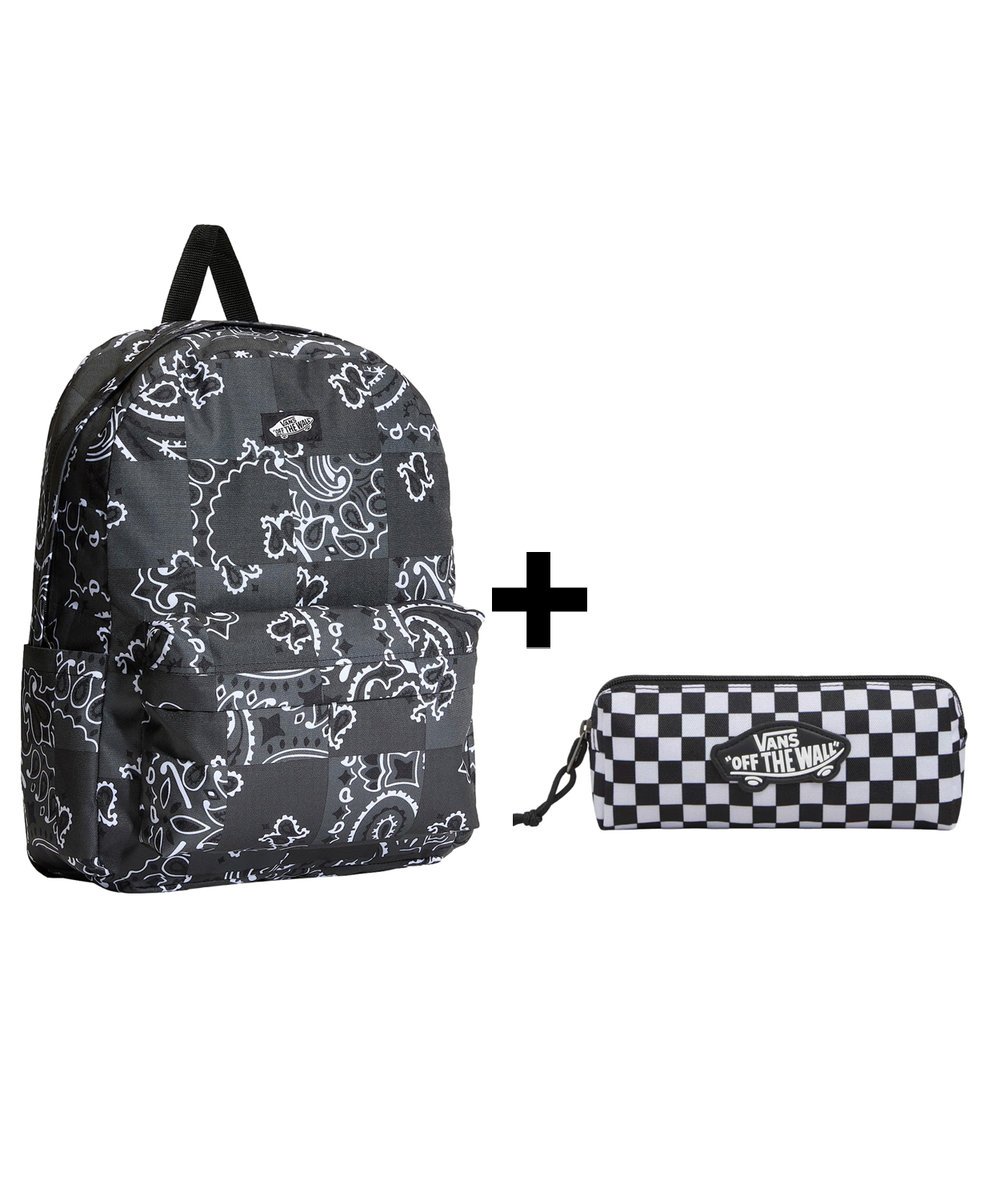 Zestaw Vans - Plecak OLD SKOOL VN000H4WPWT Pewter + Piórnik OLD SKOOL PENCIL POUCH VN000H58Y28 Black/White ONE SIZE