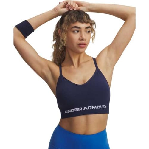 Under Armour Vanish Bezszwowy Niski Biustonosz - Sprany Granatowy//Biały - SM