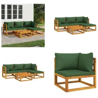 Meble ogrodowe - vidaXL 5-częściowy zestaw wypoczynkowy do ogrodu z zielonymi poduszkami z litego drewna - Zestaw wypoczynkowy do ogrodu - Zestawy wypoczynkowe do ogrodu - Zestaw wypoczynkowy na zewnątrz - Zestaw wypoczynkowy na taras - miniaturka - grafika 1