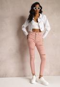 Spodnie damskie - Różowe Jeansy Skinny z Wysokim Stanem Yholo - miniaturka - grafika 1