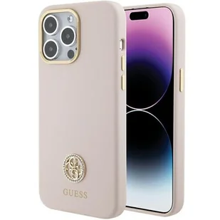 Guess GUHCP15XM4DGPP iPhone 15 Pro Max 6.7" różowy/pink hardcase Silicone Logo Strass 4G - Etui i futerały do telefonów - miniaturka - grafika 1