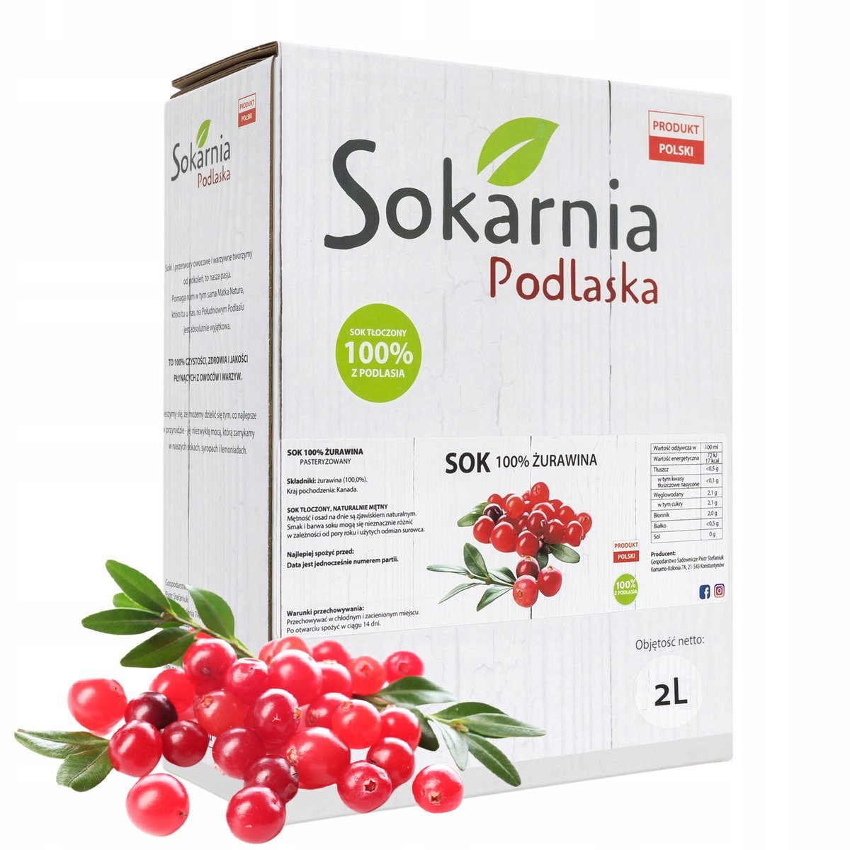 SOK Z ŻURAWINY 2L 100% Tłoczony Źródło Witamin Bez Cukru Bez Konserwantów