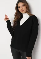 Bluzy damskie - Czarna Bawełniana Bluza z Dekoltem w Serek Gitra - miniaturka - grafika 1