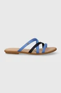 Klapki i japonki damskie - Tommy Hilfiger klapki TH STRAP FLAT SATIN SANDAL damskie kolor niebieski FW0FW08041 - miniaturka - grafika 1